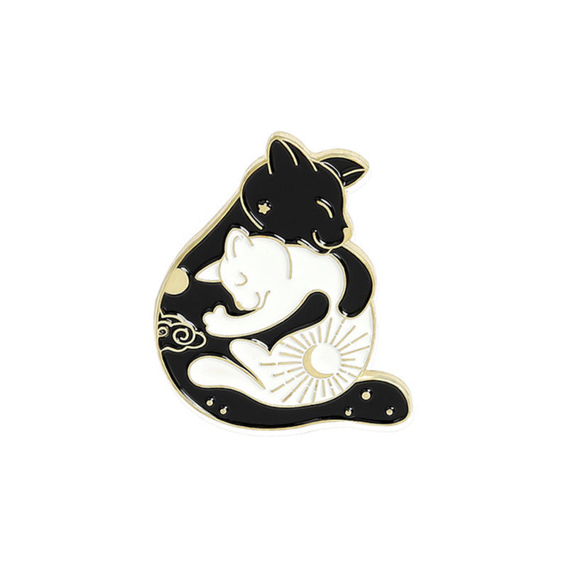 Creative Animal Brooch – Embracing Gossip Illustration Enamel Pin Badge
