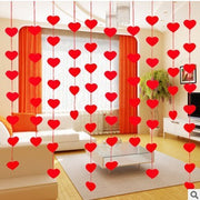 DIY Heart-Shaped Non-Woven Flower Curtain with 16 Hearts and 3m Red Rope