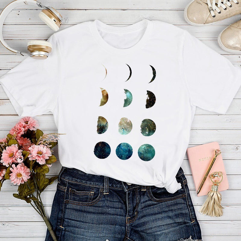 New Love Sunflower Printed Short-sleeved Top Cute Pattern T-shirt Top For Women