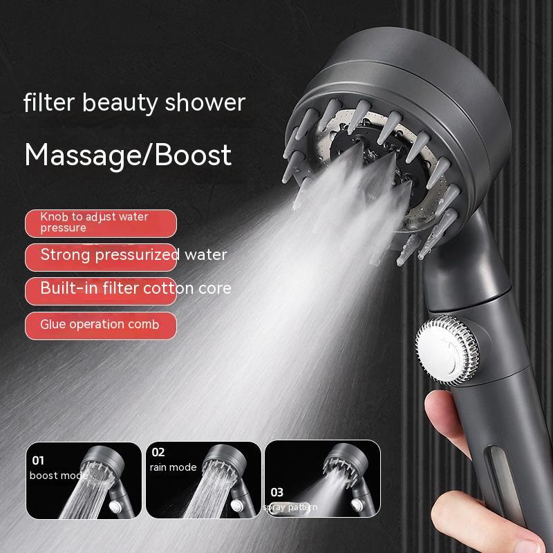 Skin Beautifying Handheld Shower with Filter Booster – Red Spray Nozzle