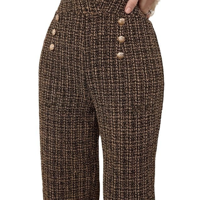 Dark Brown Zipper Detail Spandex Pants – Women’s Commuter Casual Trousers