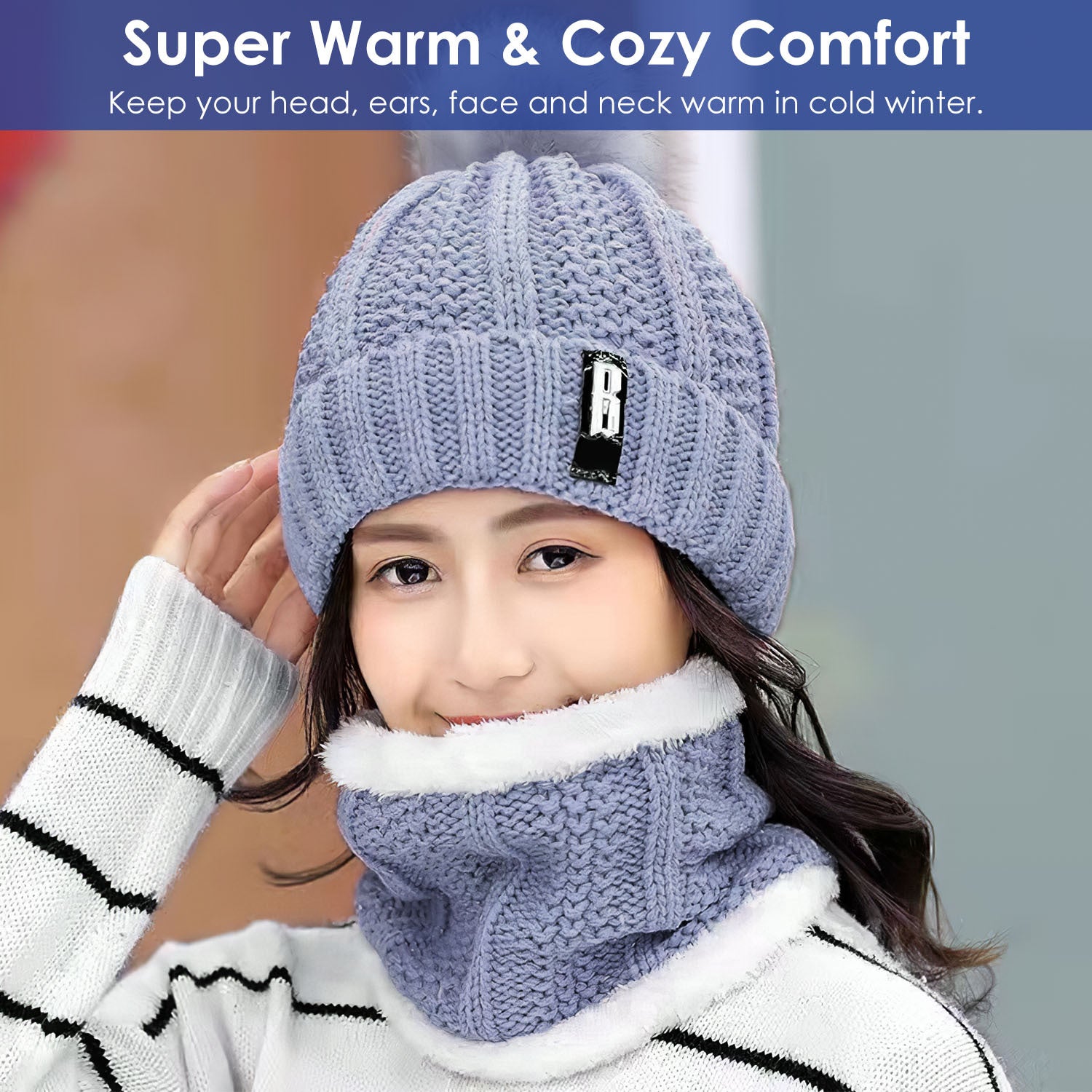 Women's Winter Knit Beanie and Scarf Set