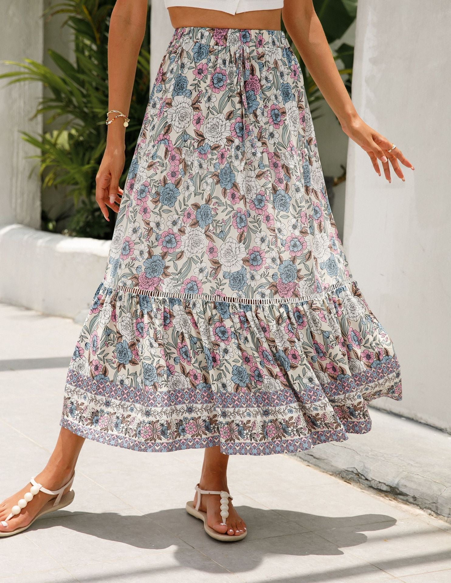 Lace-paneled Maxi Dress Rayon Positioned Floral Bohemian
