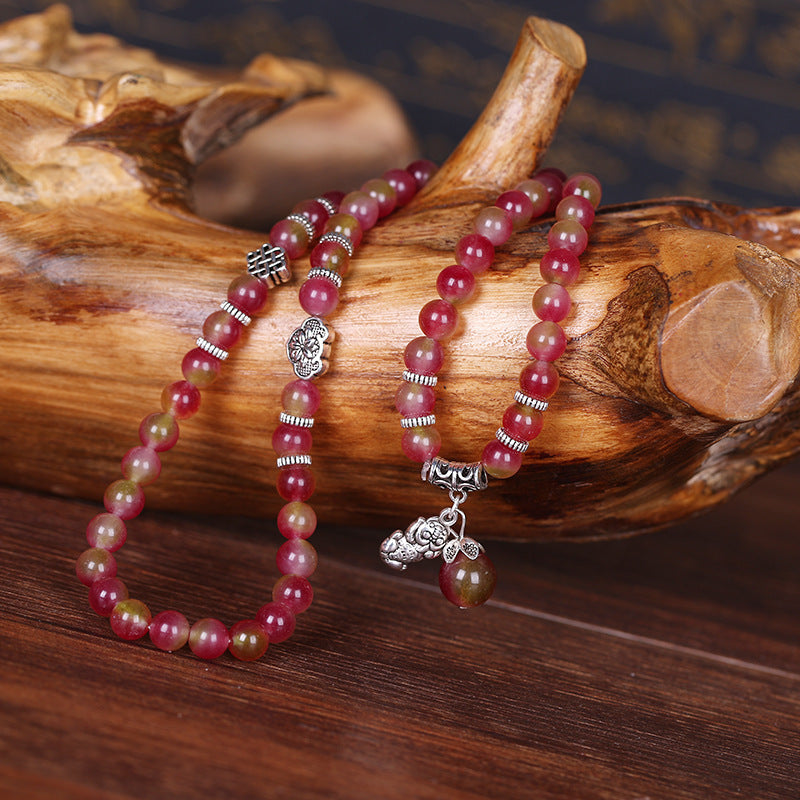 Natural Watermelon Crystal Bracelet Chinese Knot