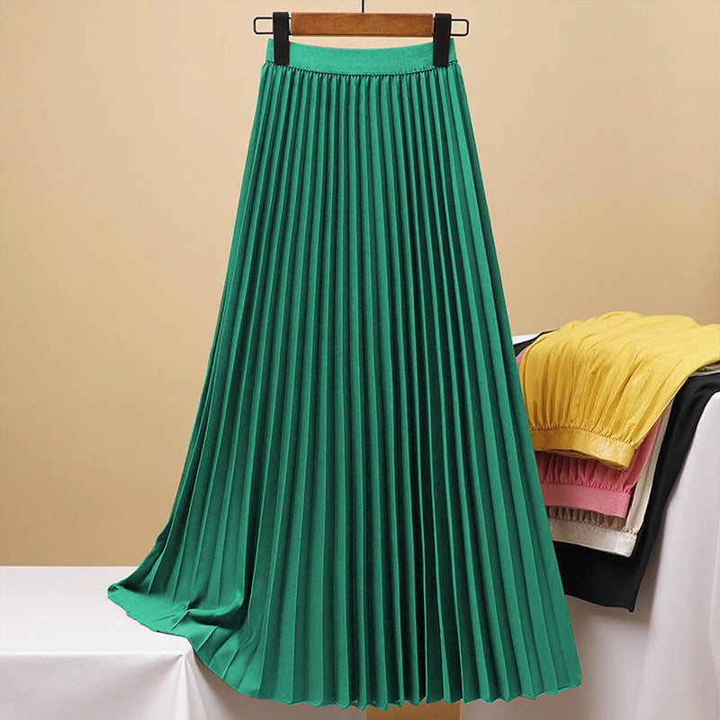 Women’s Elegant Pleated Mid-Length Skirt – Solid Color Classic