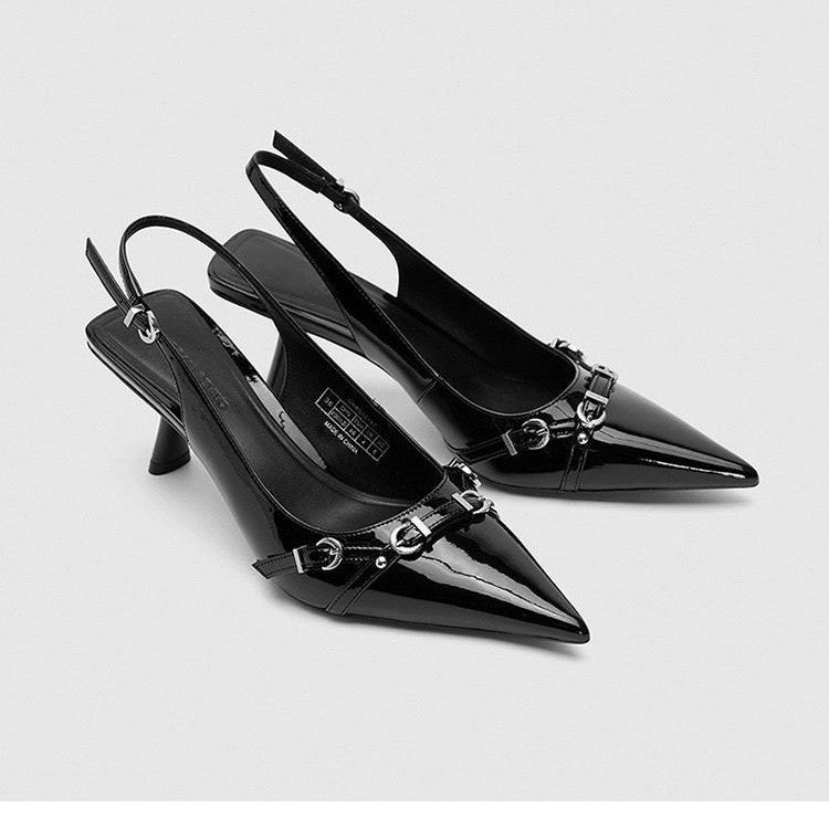 Simple Metal Buckle Pointed Shallow Mouth Stiletto Heel Women's High Heel Pumps