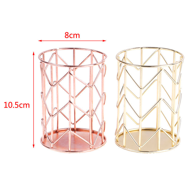 Rose Gold Plated Metal Pen Holder Desk Organizer For Office