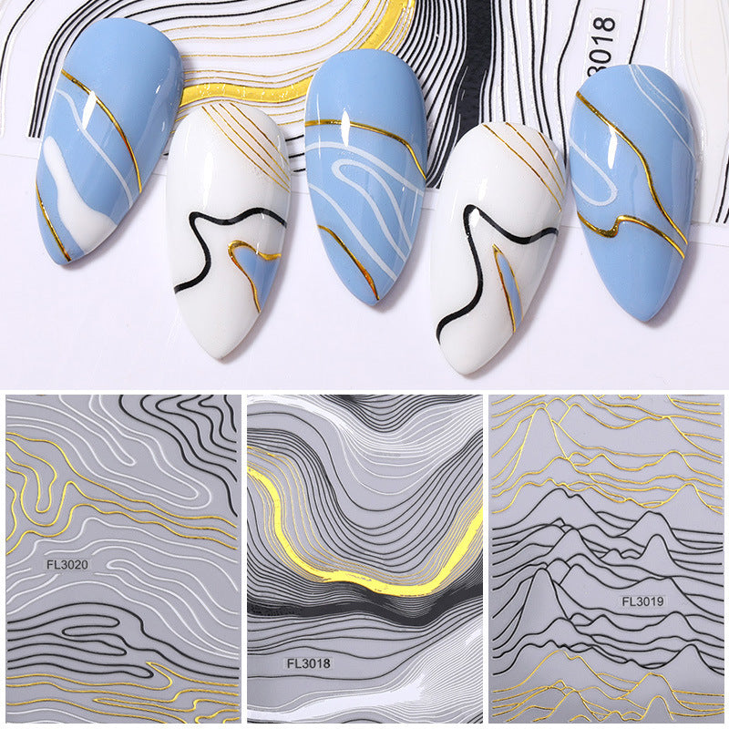 Nail Art 3d Hot Stamping Line Sticker Stripe Wave Adhesive Sticker
