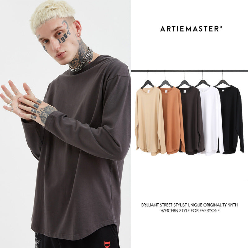 Curved men's loose t-shirt bottoming shirt