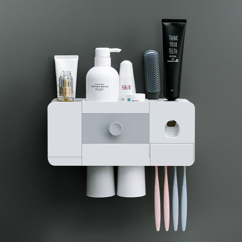 Wall-Mounted Magnetic Toothbrush Holder with Automatic Toothpaste Dispenser
