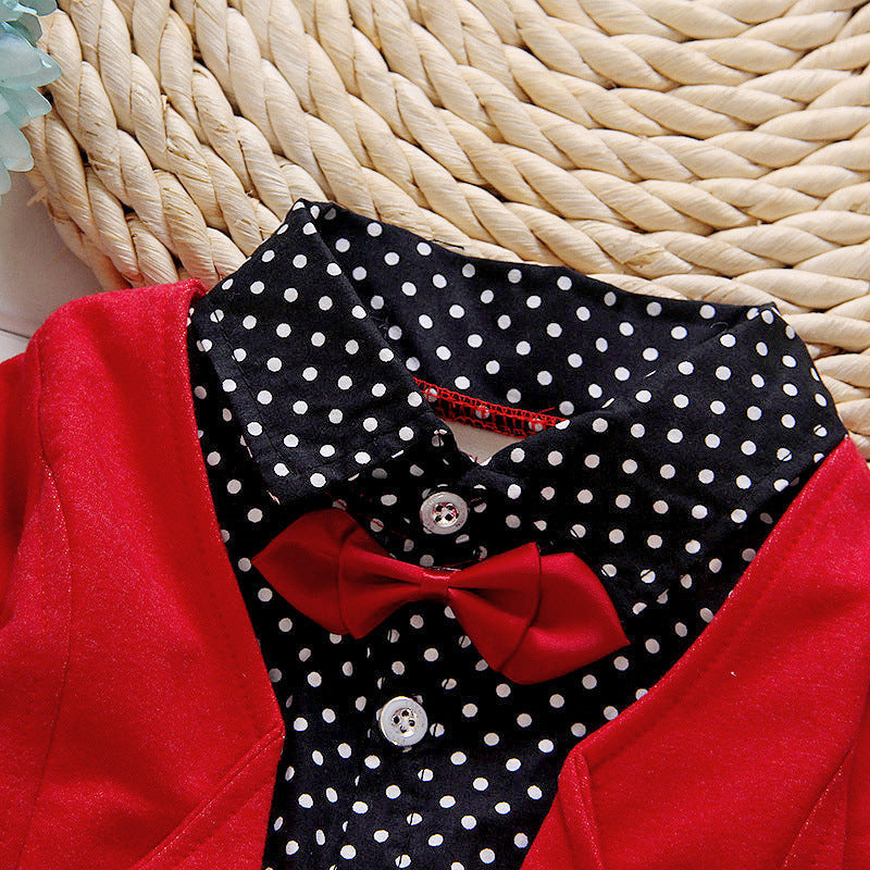 Kids Bow Tie Sweater Set With Fleece Trousers Slim Fit