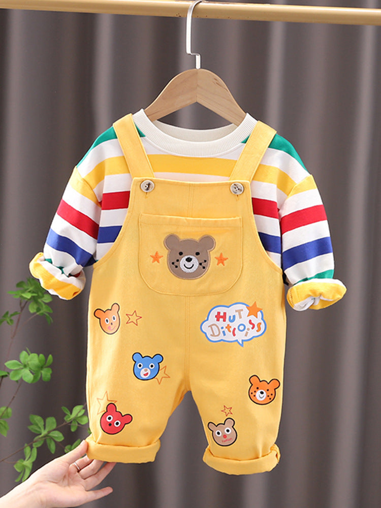Boys Plaid Cotton Top And Overalls Set Regular Fit