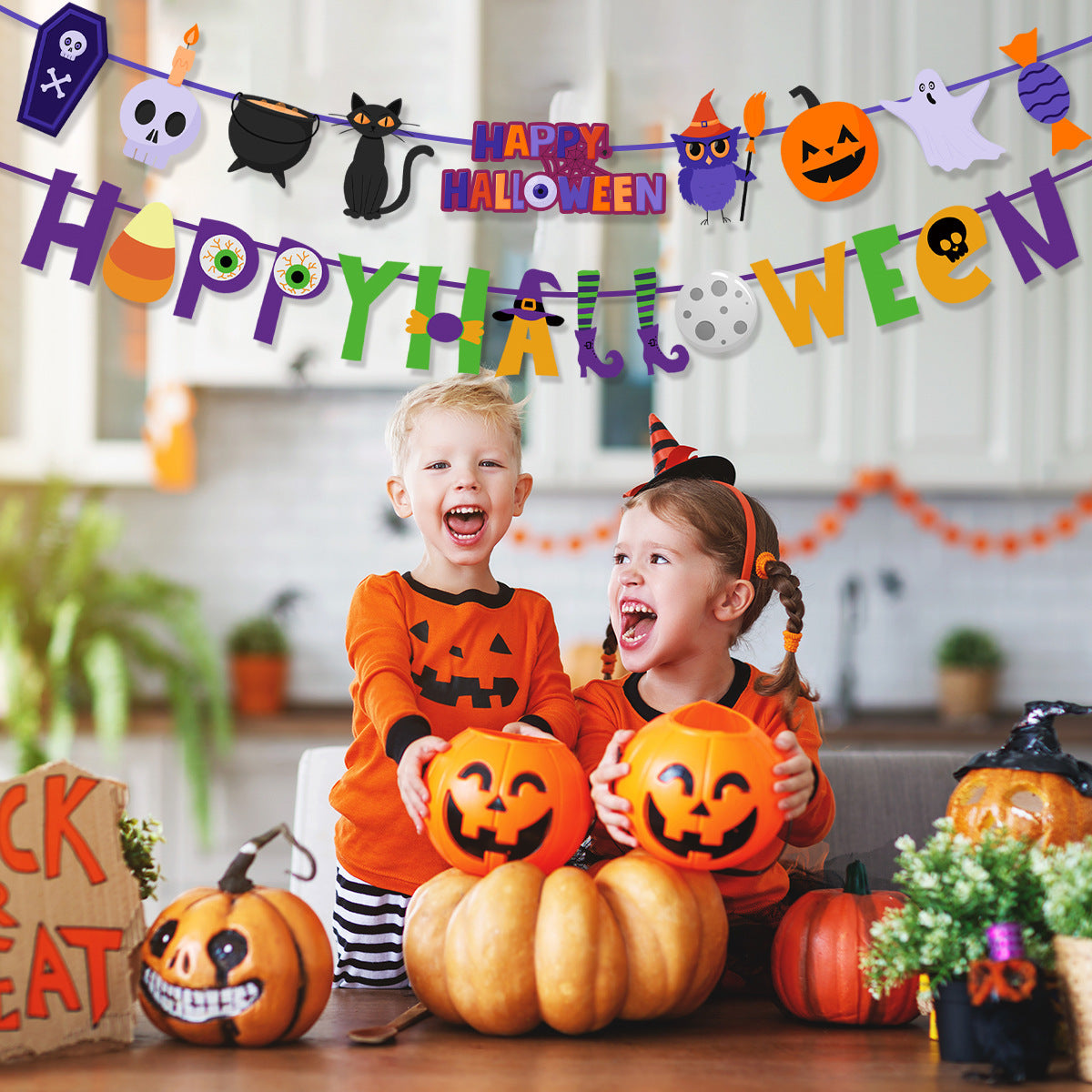 Halloween Party Pumpkin Triangle Banner Hanging Flag Party Scene Layout Decoration