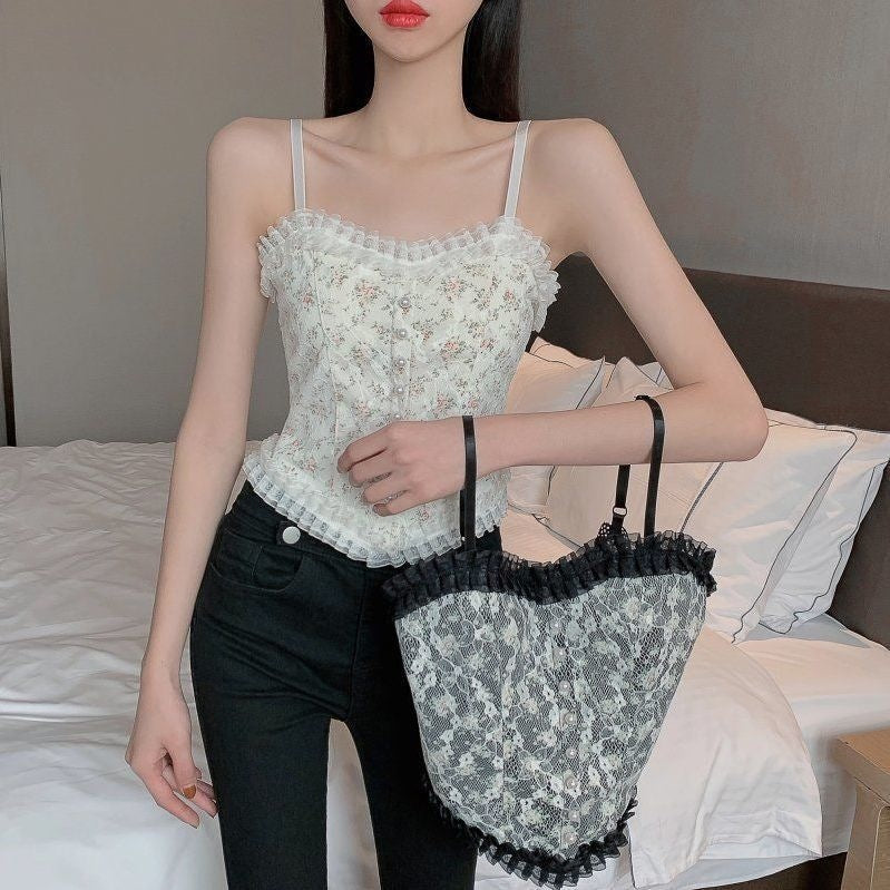 Women's Lace Sling Vest with Chest Pad – Elegant Cami Top