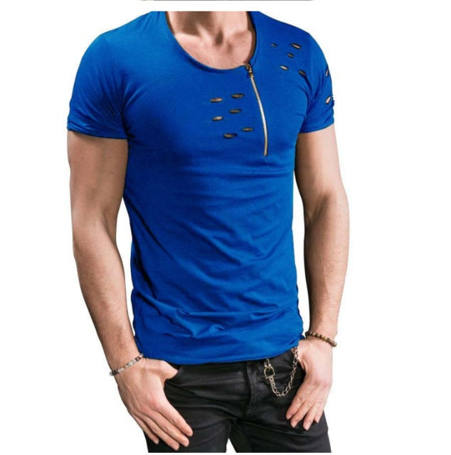 Unisex Slim Cotton Skinny T Shirt With Zipper Detail