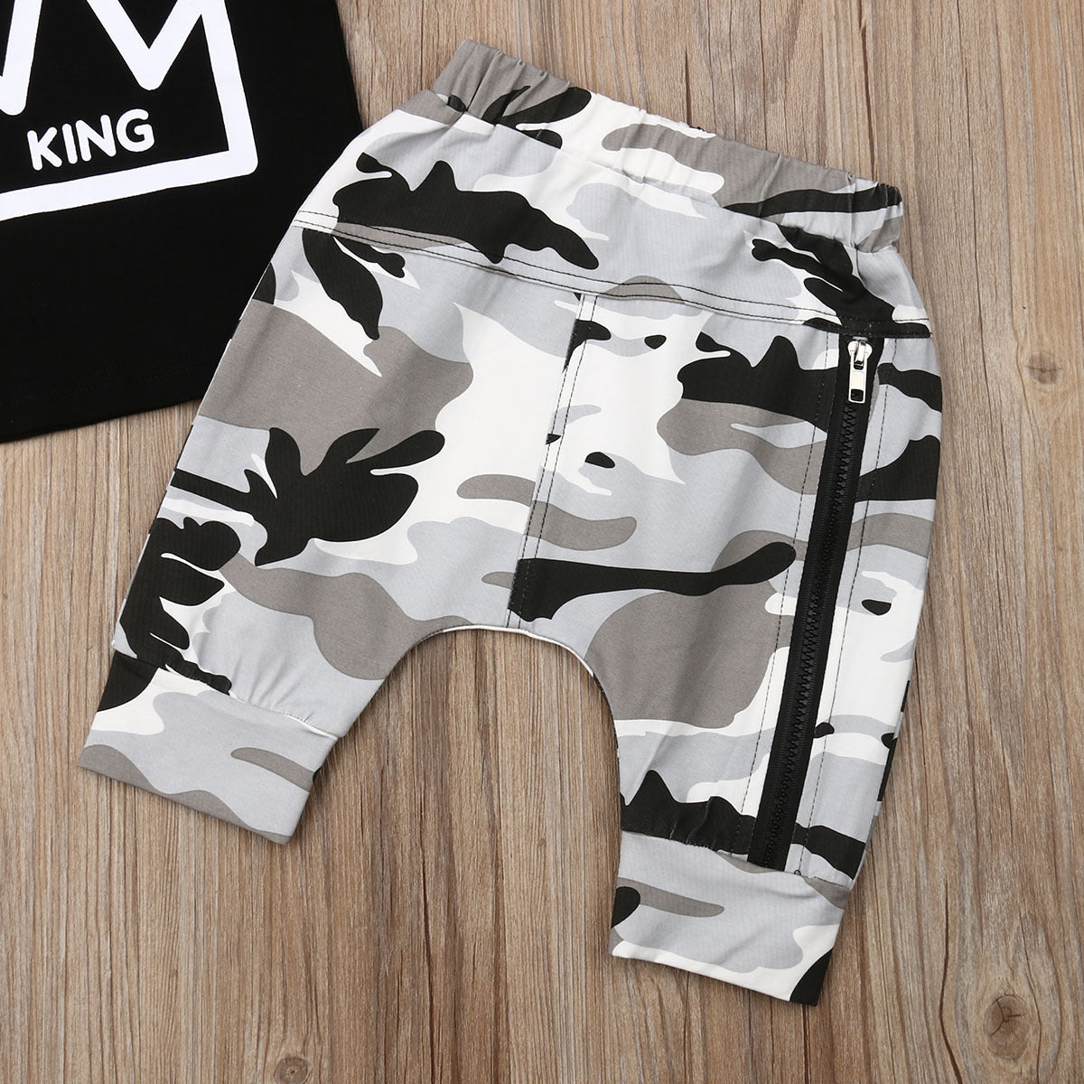 Crown Print Camouflage Two-Piece Set