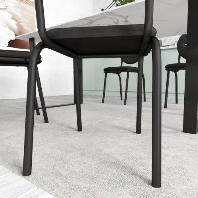 4-Piece Set of Black Faux Leather Bar Stools with Waterproof Surface and Metal Legs
