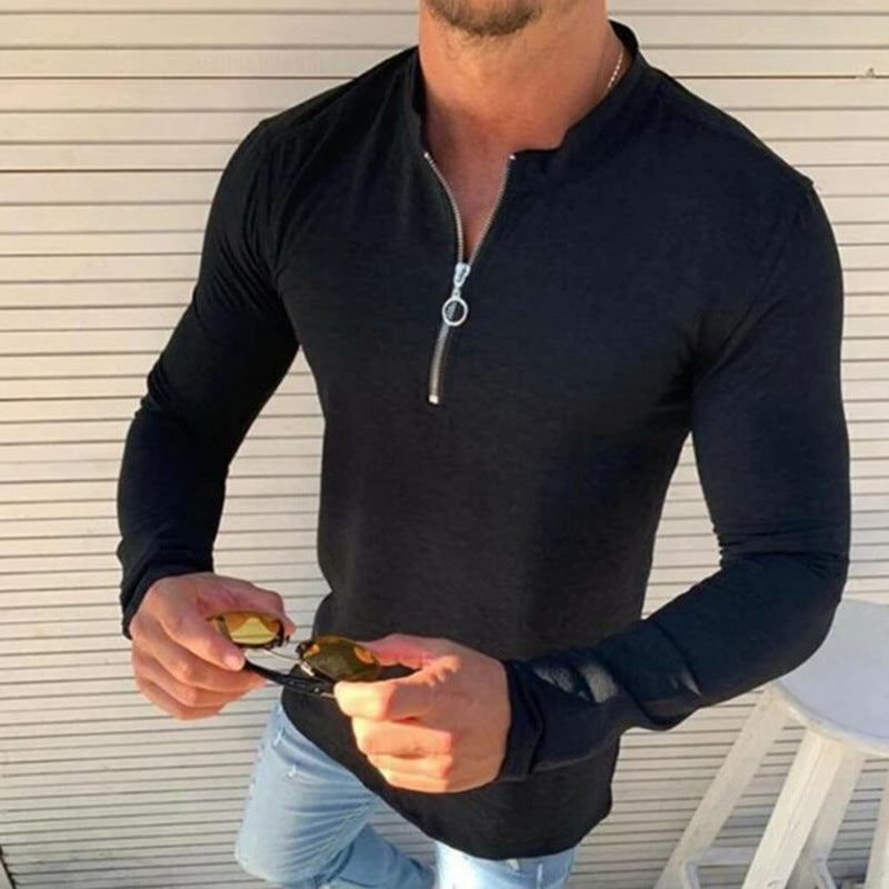 Men's zipper long sleeve T-shirt