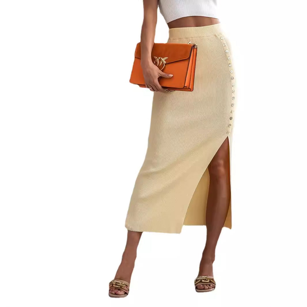 High Waist Solid Color Long Skirt – Women’s Commuter Splicing Pencil Skirt