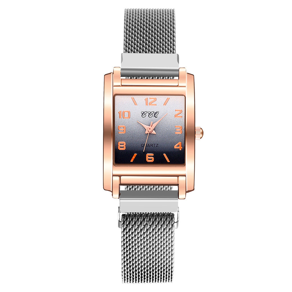 Casual Rectangular Dial Women’s Quartz Watch with Magnetic Buckle Strap