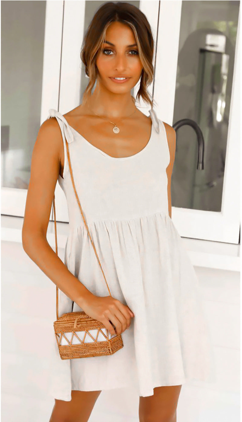 Beach casual strap style solid color dress