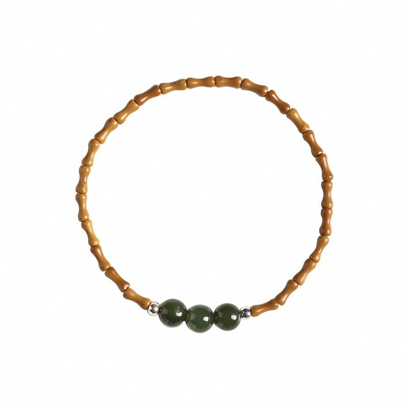 Olive Nut Bamboo Joint Hetian Jade Single Circle Bracelet Female
