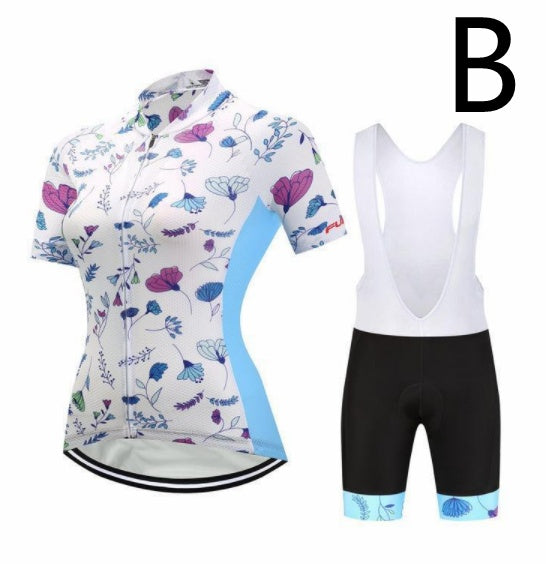 Short-Sleeved Bib Cycling Clothes Suit Bicycle  Wicking Outdoor Clothes