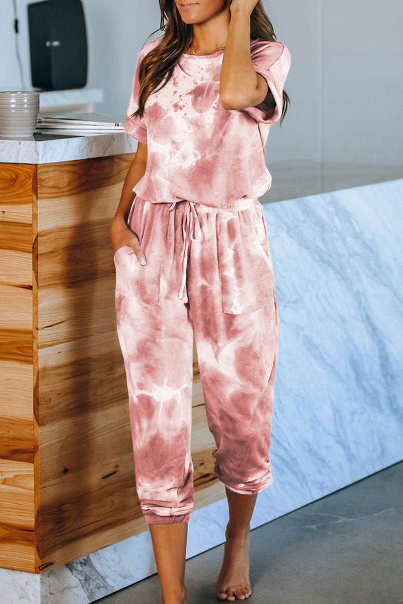 Tie Dye Print One Piece Pajamas Loungewear