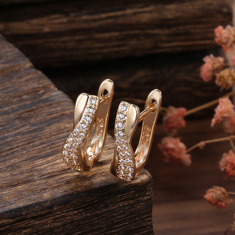 Geometric Zircon Earrings Copper Rose Gold Womens Style