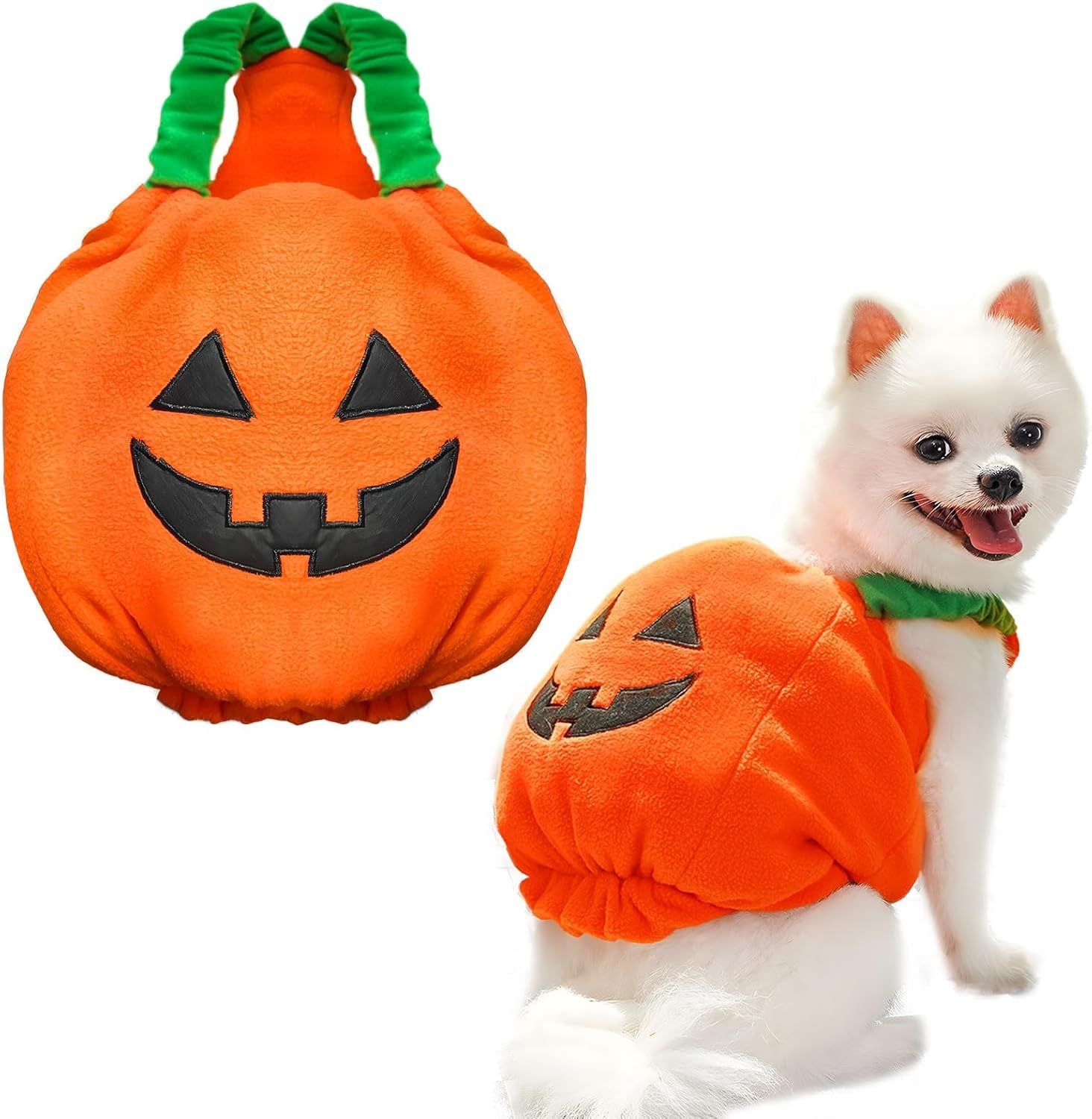 Funny Pumpkin Pet Costume – Plush Halloween Outfit for Small and Medium Dogs and Cats