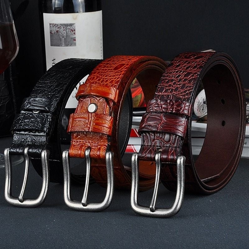 Men's Genuine Leather Crocodile Pattern Pin Buckle Belt