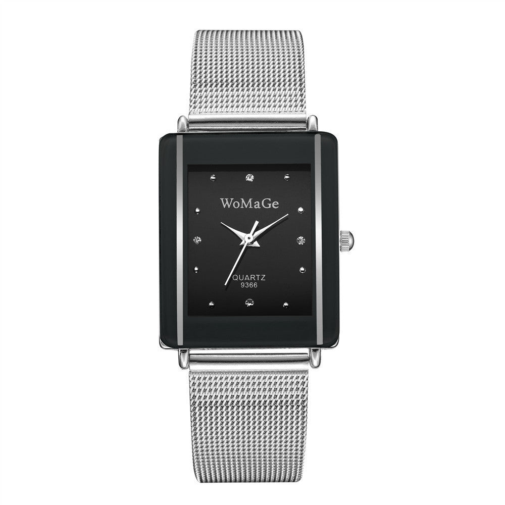 Fashion Simple Style Rectangular Dial Couple Watch – White & Black, 9mm Thickness