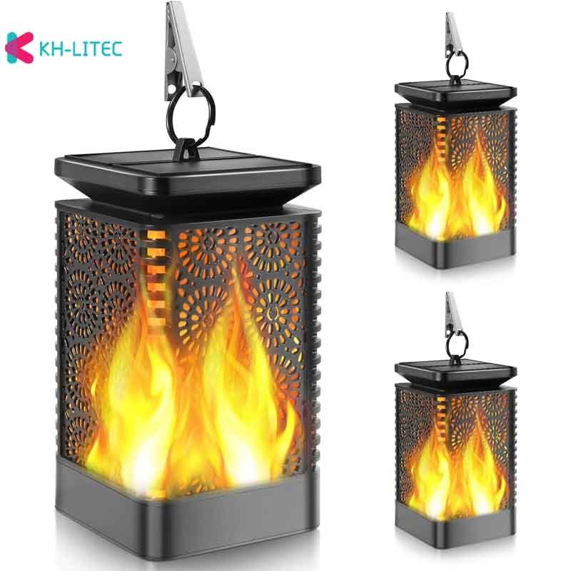 Solar Hanging Flame Torch Lights Flickering Waterproof Outdoor Garden Patio Yard Path Decoration