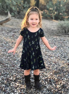 Girls Regular Polyester Cactus Print Dress Short Sleeve
