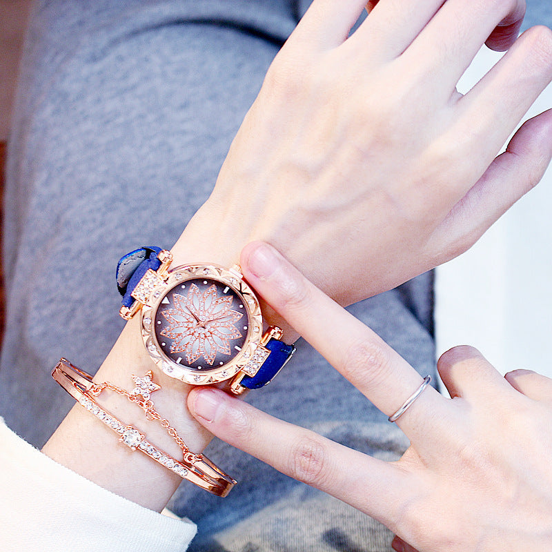 Casual Rotating Ladies Quartz Watch with Stainless Steel Strap