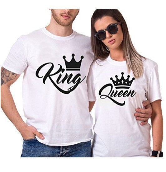 Printed Short Sleeve Round Neck Couple T-shirt