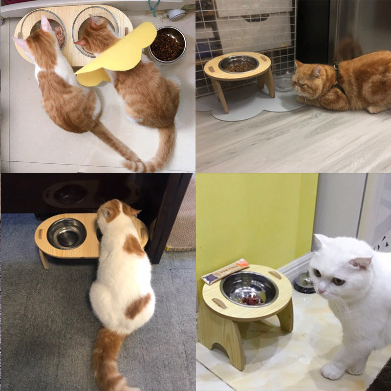Double Bowl 15 Degrees Cervical Spine Dog Food Bowl Wooden Stand