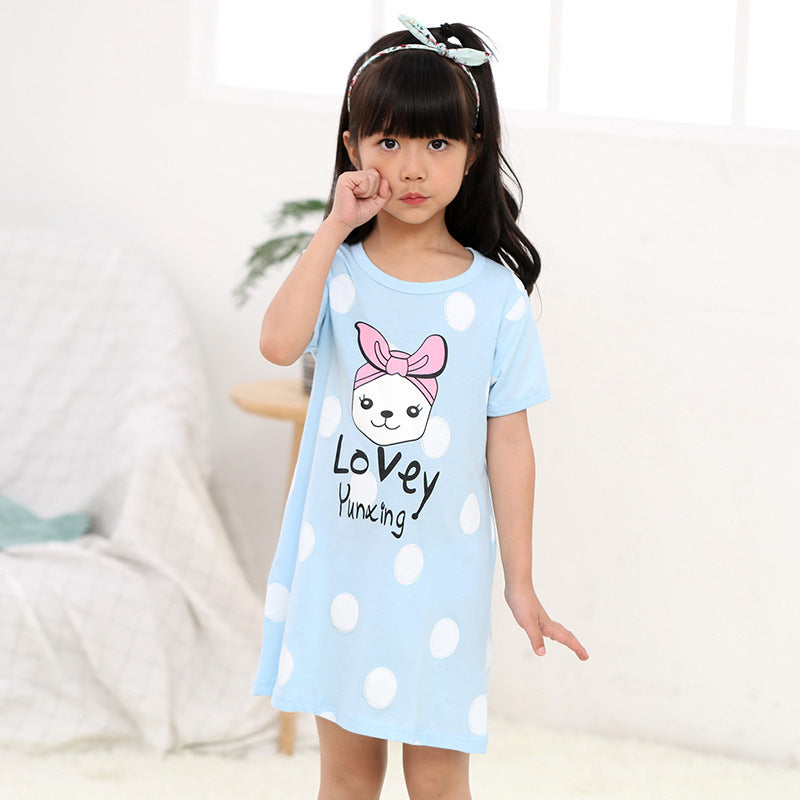 Girls' Summer Short-sleeved Dress Fashionable Printed Pajamas