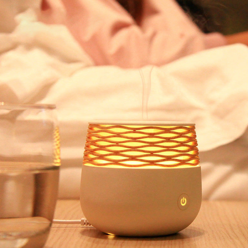 USB Aromatherapy Humidifier 30ml Portable Columnar Rattan Design with Auto Shutoff