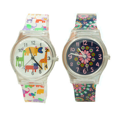 Korean Style Floral Round Dial Children’s Quartz Watch with PVC Strap