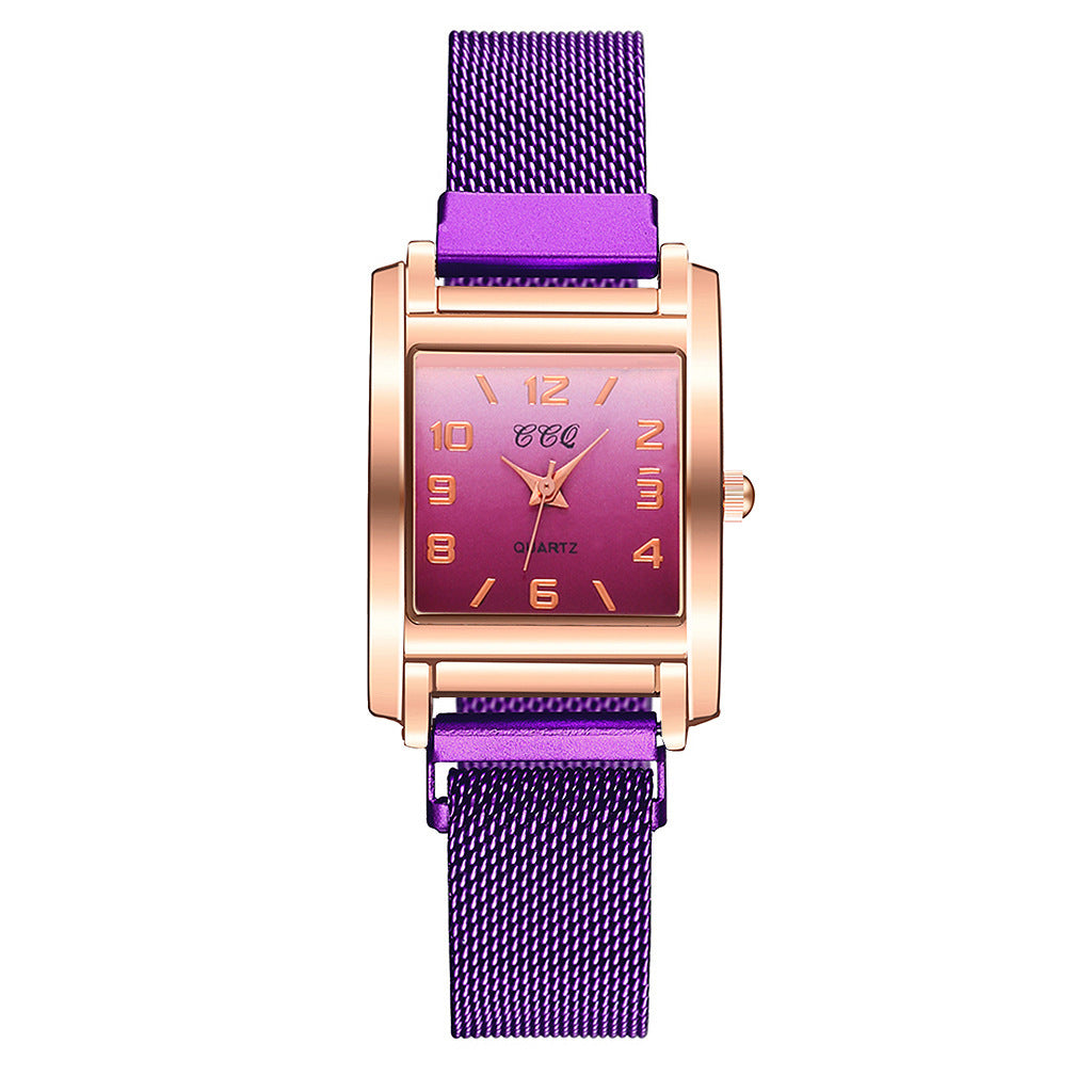 Casual Rectangular Dial Women’s Quartz Watch with Magnetic Buckle Strap