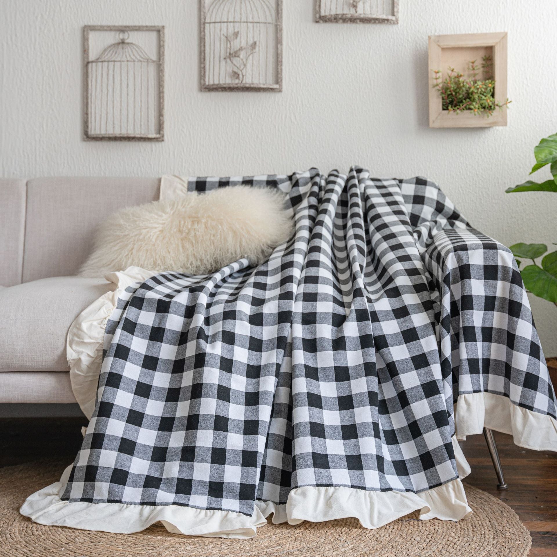 Sofa Towel Plain Pastoral Ruffled Multi-functional Cover Towel Retro