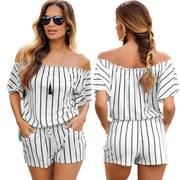 Striped neckline double pocket jumpsuit