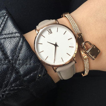 Elegant Frosty Round Dial Women's Quartz Watch with Textile Strap