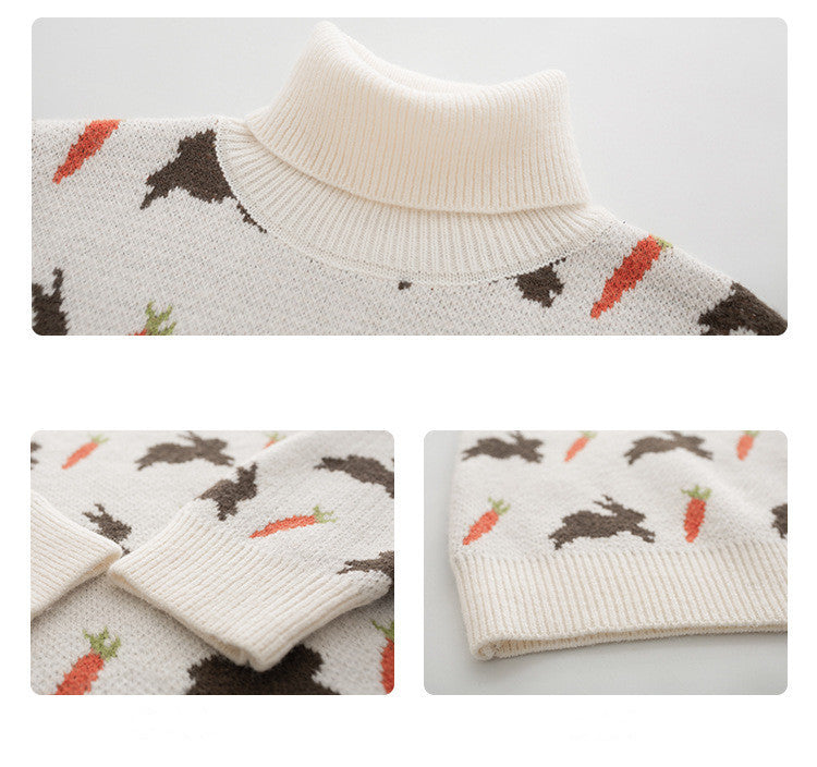 Cartoon Rabbit Turtleneck Pullover Sweater Women