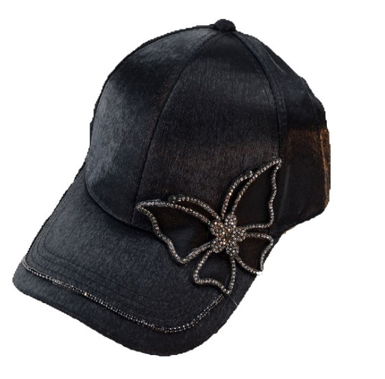 Elegant Satin Rhinestone Baseball Cap with Diamond Accents