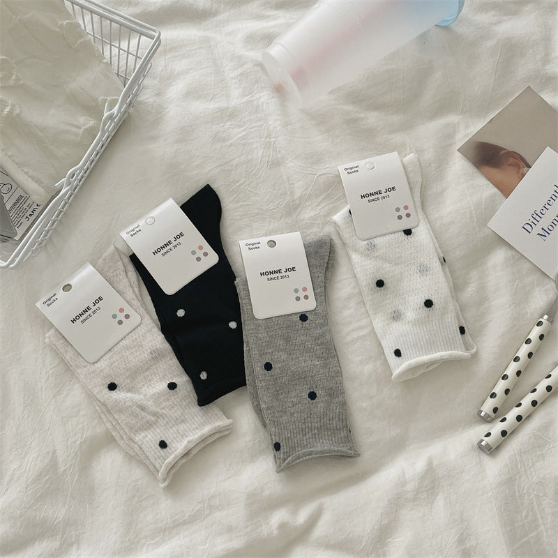 Thin Mesh Polka Dot Hollow Out Mid-Calf Socks Breathable