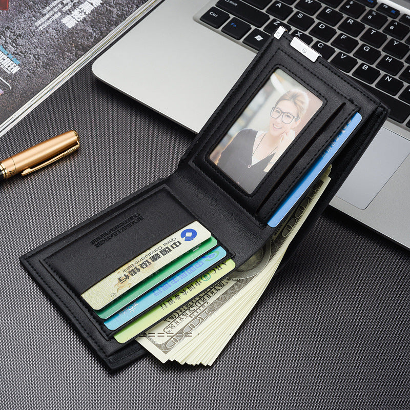 Men's Slim PU Leather Wallet With Money Clip Card Case