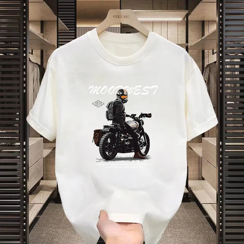 Unisex Motorcycle Print Short Sleeve Polyester Tee Regular