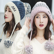 Winter Fleece-Lined Wool Hat for Women – Korean Style Colorblock Warm All-Matching Beanie